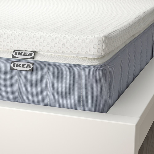 VALEVÅG Mattress and mattress pad, firm light blue/Nordberget white, 160x200 cm