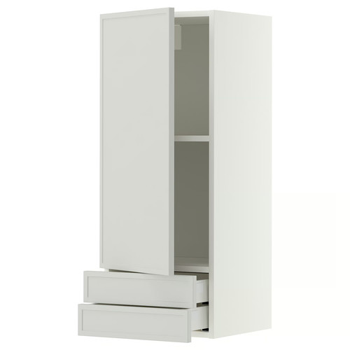METOD/MAXIMERA Wall cabinet with door/2 drawers, white/Aspudden light grey, 40x100 cm