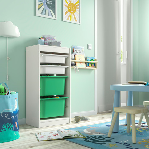 TROFAST Storage combination with boxes, white white/bright green, 46x30x94 cm