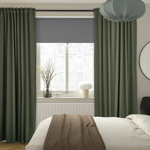 MAJGULL Block-out curtains, 1 pair, dark green, 145x300 cm