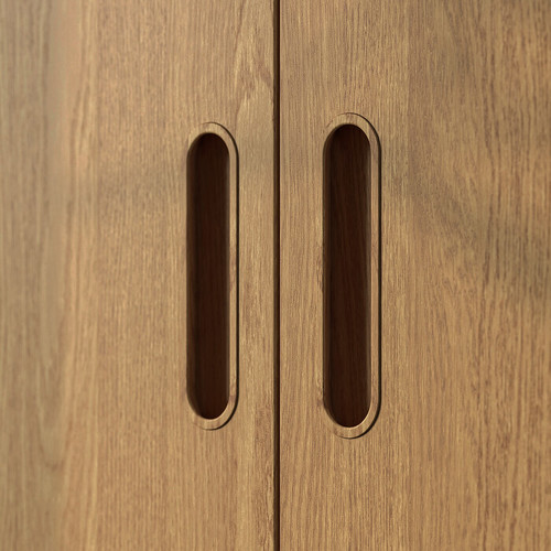 PAX / TONSTAD Wardrobe combination, grey-beige/oak veneer glass, 250x60x236 cm