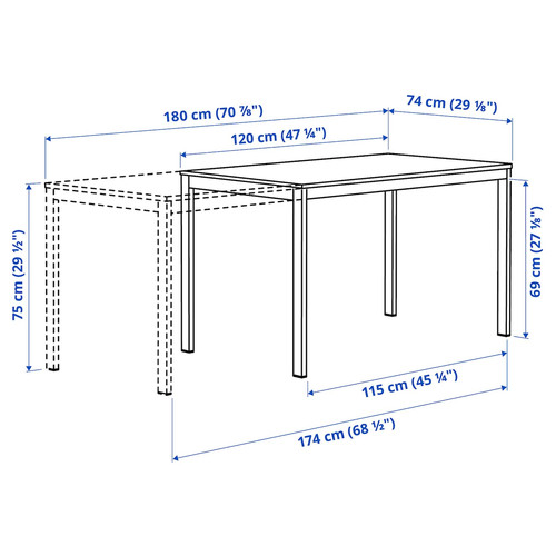 VIHALS / VIHALS Table and 6 chairs, white/white, 120/180x74 cm