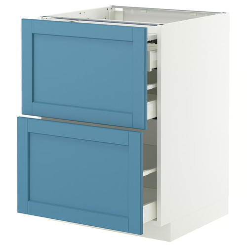 METOD / MAXIMERA Bc w pull-out work surface/3drw, white/Lerhyttan blue, 60x60 cm