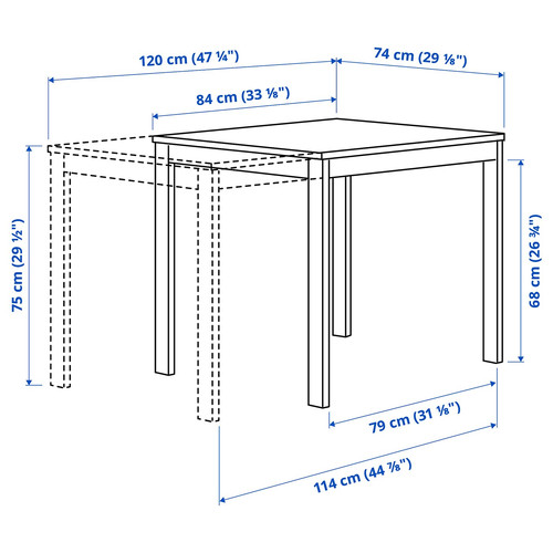 VIHALS / VIHALS Table and 4 chairs, white/white, 84/120x74 cm