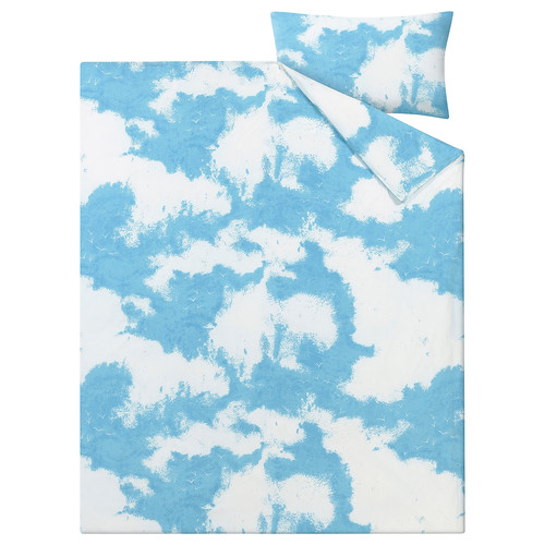 ÄNGSVITVINGE Duvet cover and pillowcase, blue/white, 150x200/50x60 cm