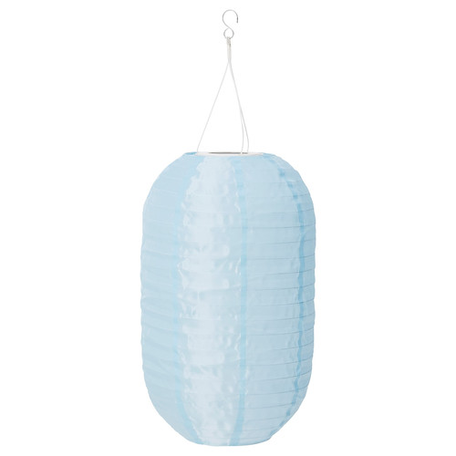 SOLVINDEN LED solar-powered pendant lamp, outdoor/oval light blue, 43 cm