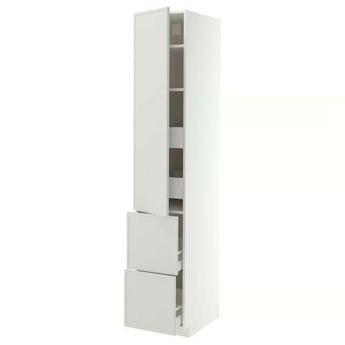 METOD/MAXIMERA Hi cab w shlvs/4 drawers/dr/2 frnts, white/Aspudden light grey, 40x60x220 cm