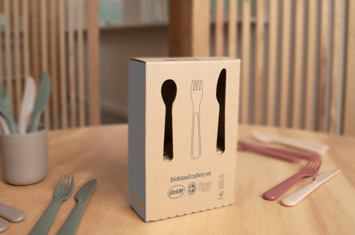 Dantoy TINY BIObased Cutlery Set 2pcs, Nude/RubeRed