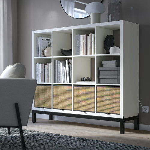 KALLAX Shelving unit with underframe, white/black, 147x129 cm