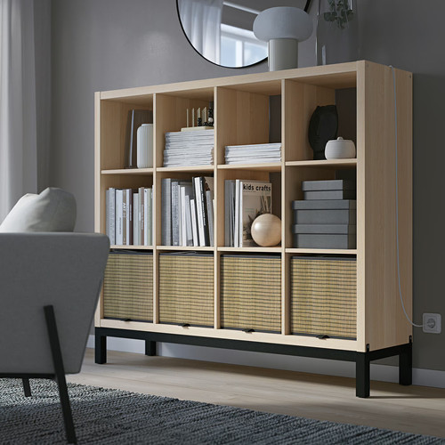 KALLAX Shelving unit with underframe, white stained oak effect/black, 147x129 cm