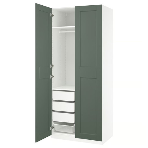 PAX / GRIMO Wardrobe combination, white/grey-green, 100x60x236 cm