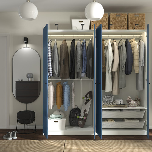 PAX / FYRUDDEN Wardrobe combination, white/blue, 200x60x201 cm