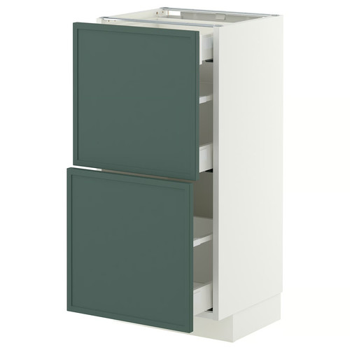 METOD/MAXIMERA Base cab with 2 fronts/3 drawers, white/Aspudden dark grey-green, 40x37 cm