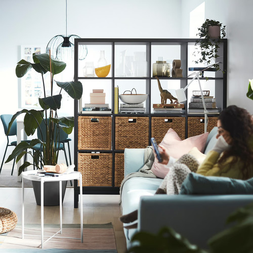 KALLAX Shelving unit with underframe, black-brown/black, 147x164 cm