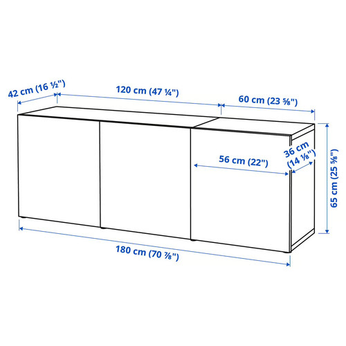 BESTÅ Storage combination with doors, white, Sindvik white clear glass, 180x42x65 cm