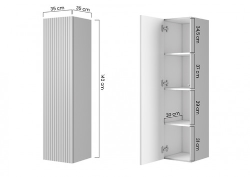 Bathroom Wall-mounted High Cabinet MDF Nicole 140cm, cashmere