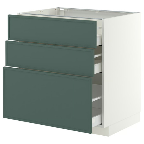 METOD/MAXIMERA Base cabinet with 3 drawers, white/Aspudden dark grey-green, 80x60 cm