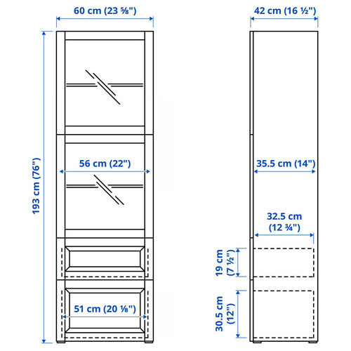 BESTÅ Storage combination w/glass doors, white, Hanviken white, clear glass, 60x42x192 cm