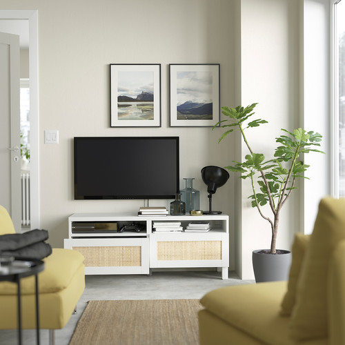 BESTÅ TV bench with drawers, white/Studsviken/Stubbarp white, 120x42x48 cm