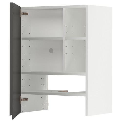 METOD Wall cb f extr hood w shlf/door, white/Voxtorp dark grey, 60x80 cm