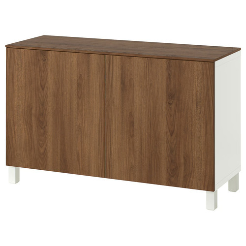 BESTÅ Storage combination with doors, white/Lappviken/Stubbarp walnut effect, 120x42x75 cm