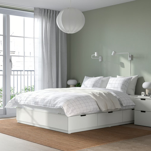 NORDLI Bed frame with storage and mattress, white/Valevåg extra firm, 160x200 cm