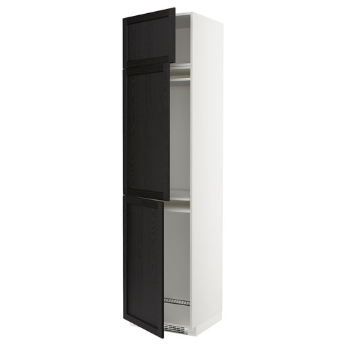 METOD High cab f fridge/freezer w 3 doors, white/Lerhyttan black stained, 60x60x240 cm