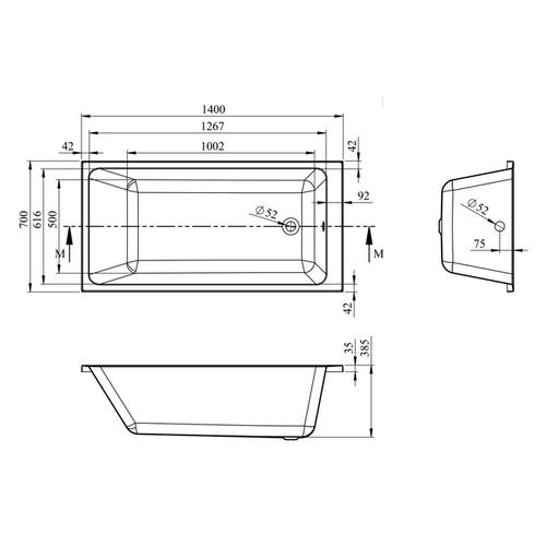 GoodHome Acrylic Bathtub Teesta 140x70 cm, white