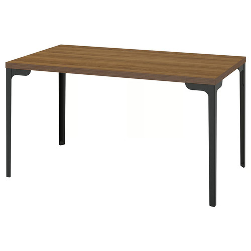 SKÅLSTA Table, walnut effect/straight black-grey, 140x80 cm