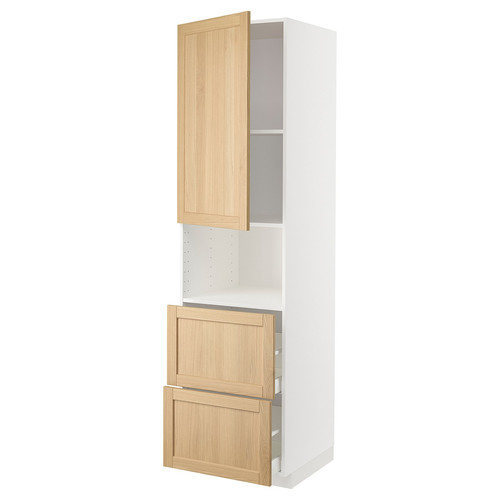 METOD / MAXIMERA Hi cab f micro w door/2 drawers, white/Forsbacka oak, 60x60x220 cm