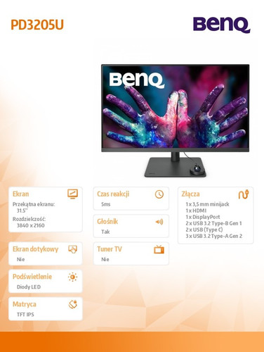 BenQ 31.5" Monitor PD3205U LED 4ms/4K/20:1/HDMI