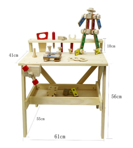 Wooden Workbench with Tools & Blocks 3+