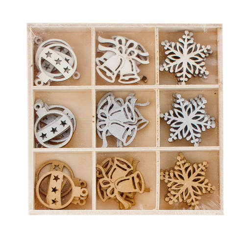 Decorative Wooden Christmas Ornaments/Shapes, 45 Pieces