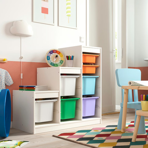 TROFAST Storage combination with boxes, white white/multicolour, 99x44x94 cm
