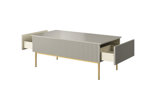 Coffee Table with 2 Drawers Nicole, cashmere/gold legs