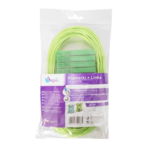 Sepio Washing Line for Laundry & Clips, assorted colours