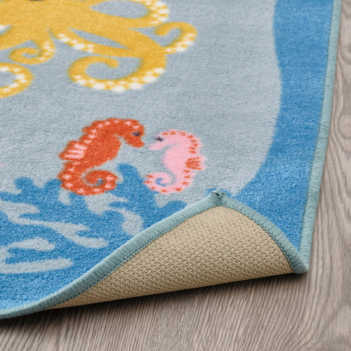 BLÅVINGAD Rug, ocean animals pattern/multicolour, 133x133 cm