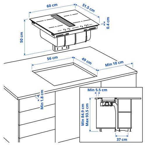 TÄCKNAN Ind hob/int extractor w recirc kit, IKEA 300/black
