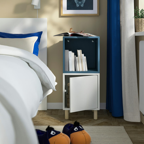 EKET Cabinet combination with legs, white dark grey-blue/wood, 35x35x80 cm