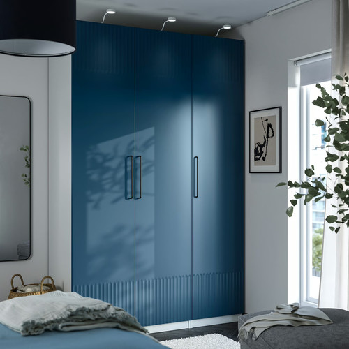 PAX / FYRUDDEN Wardrobe combination, white/blue, 150x58x236 cm