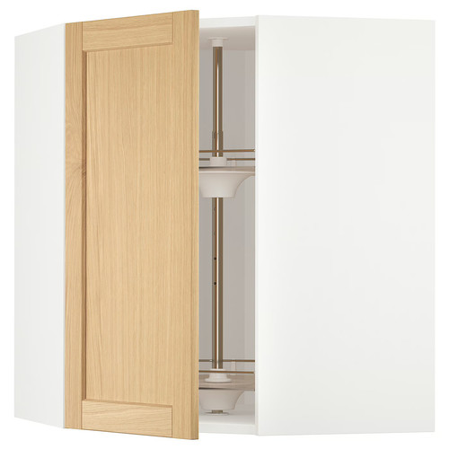 METOD Corner wall cabinet with carousel, white/Forsbacka oak, 68x80 cm