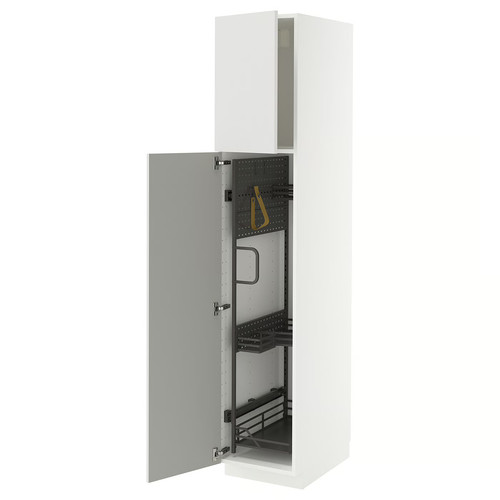 METOD High cabinet with cleaning interior, white/Ringhult light grey, 40x60x200 cm
