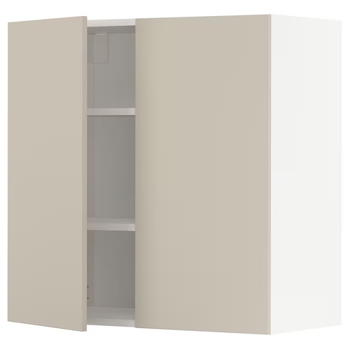 METOD Wall cabinet with shelves/2 doors, white/Havstorp beige, 80x80 cm