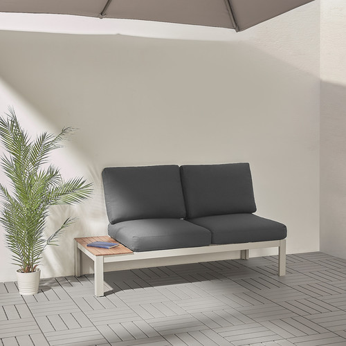 BYTTHOLMEN 2-seat sofa, outdoor, grey stained/Frösön/Duvholmen dark grey