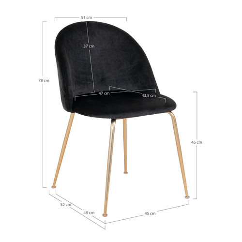 Velvet Dining Chair with Metal Legs Vic, gold/black