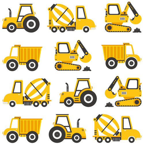 Wall Sticker Set - Construction Vehicles Yellow