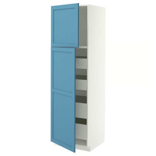 METOD / MAXIMERA Hi cab w 2 doors/4 drawers, white/Lerhyttan blue, 60x60x200 cm