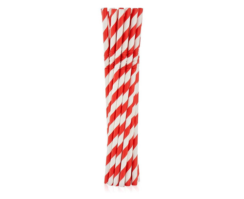Paper Flexible Drinking Straws 12pcs, 6x200mm, red stripes