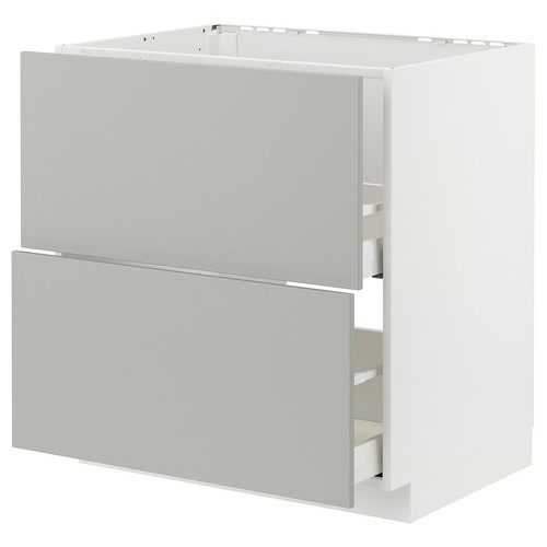 METOD / MAXIMERA Base cab f sink+2 fronts/2 drawers, white/Havstorp light grey, 80x60 cm