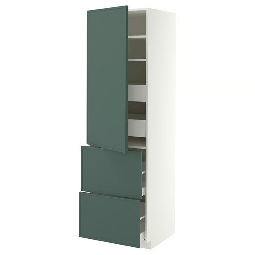METOD/MAXIMERA Hi cab w shlvs/4 drawers/dr/2 frnts, white/Aspudden dark grey-green, 60x60x200 cm